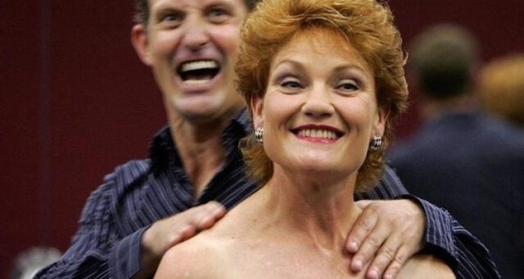 australia entertainer mckenney pretends to strangle former australian political firebrand pauline hanson in sydney photo reuters